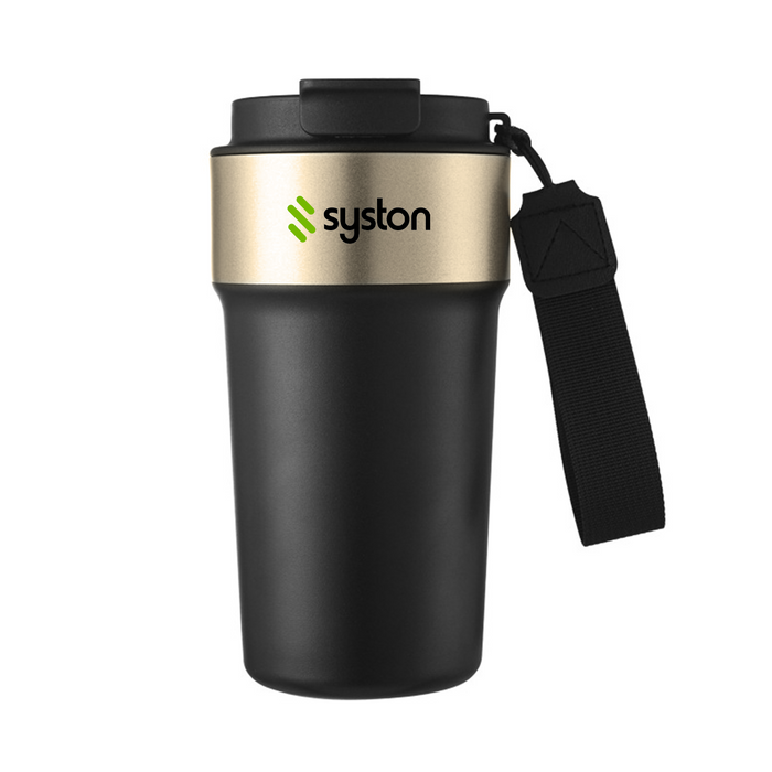 Coffee Mug, 316 stainless steel, 2-In-1 Lids, With Strap, Hot & Cold Drinks, 17oz, Black