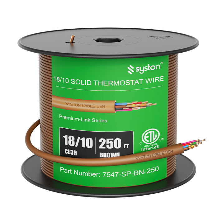 18/10 Thermostat Wire, Solid Copper, Brown, CL3R, Sun Res, Indoor/Outdoor