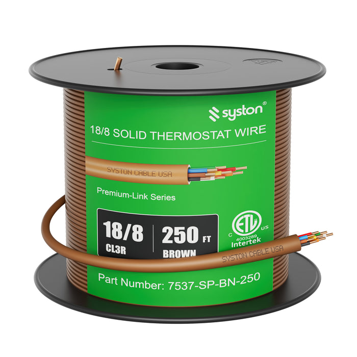 18/8 Thermostat Wire, Solid Copper, Brown, CL3R, Sun Res, Indoor/Outdoor