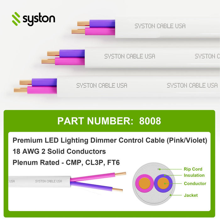 18/2 0-10V LED Dimming Cable for Low Voltage Ballast Wiring and Connection,Solid Bare Copper,Unshielded,CL3P