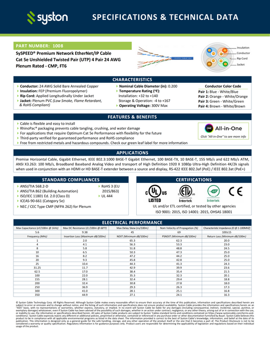CAT 5E Ethernet RJ45 Patch Cable,Green,350MHz,24/4pr Solid CU,CMP,Indoor/Outdoor