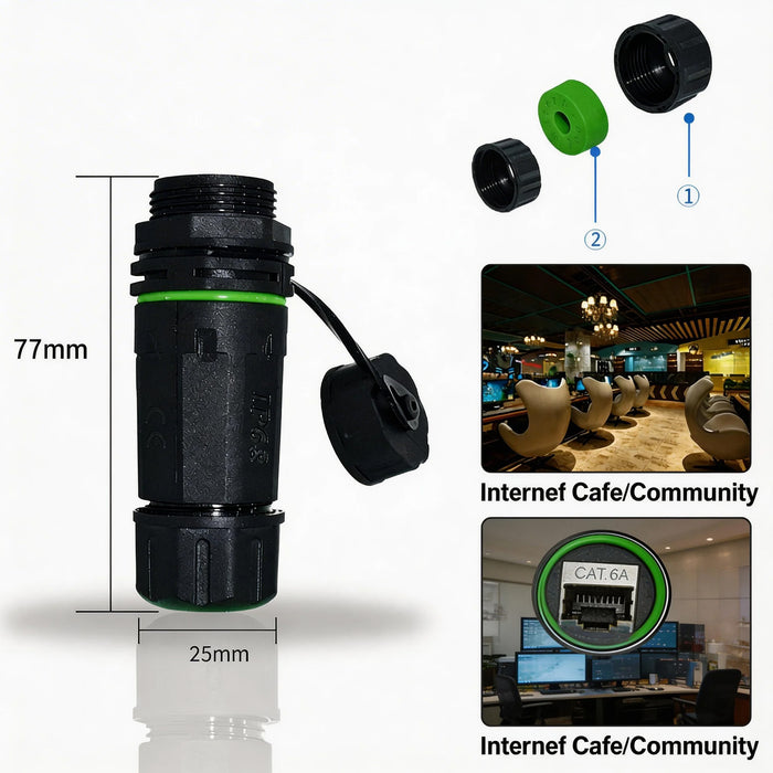Waterproof RJ45 Coupler IP68 Female to Female CAT6/CAT5 8P8C for PoE Extender Adapter