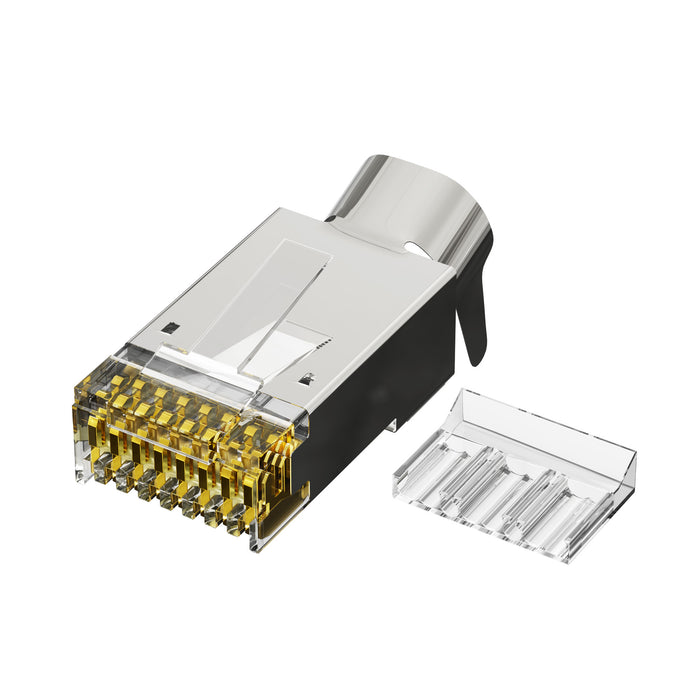 Cat6A Nickel-Plated RJ45 Connectors with Strain Relief Boots, RJ45 Modular Plugs, 1.10 mm Hole Diameter