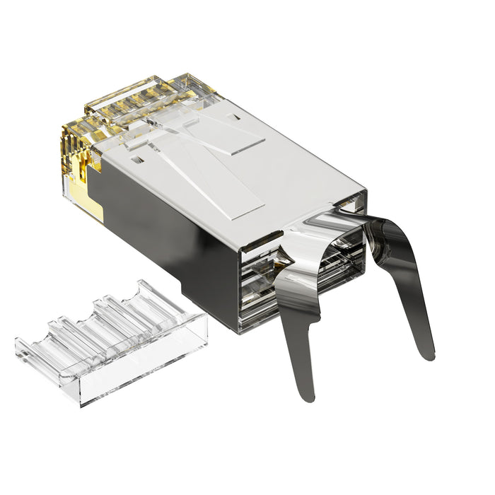Cat6A Nickel-Plated RJ45 Connectors with Strain Relief Boots, RJ45 Modular Plugs, 1.10 mm Hole Diameter