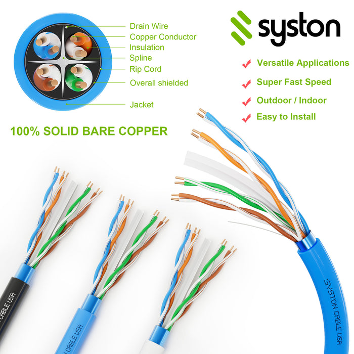 CAT 6A+ Ethernet Bulk Cable,750MHz,23/4pr Solid CU,CMP,Shielded,Blue