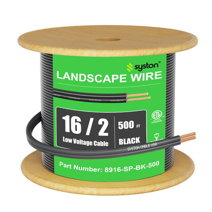 16/2 Low Voltage Landscape Lighting Wire, Direct Burial, Stranded Copper, Black, Outdoor
