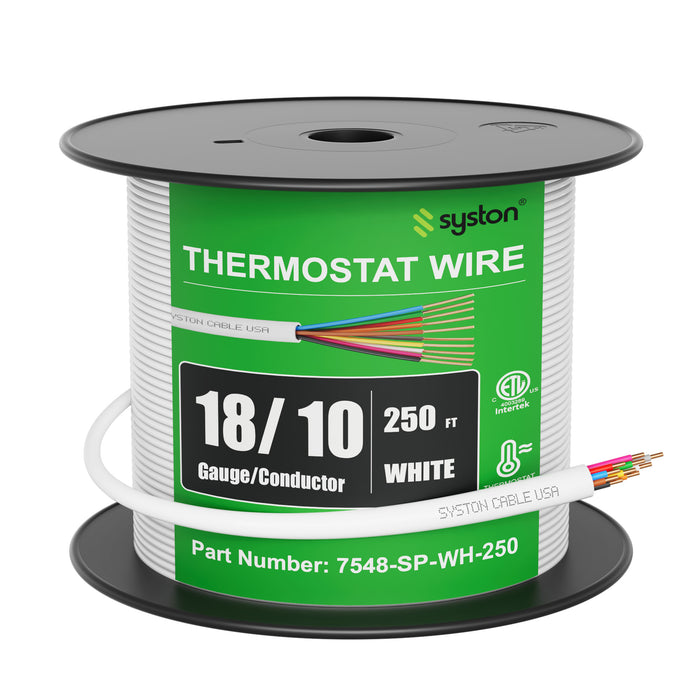 18/10 Thermostat Wire, Solid Copper, White, CL3R, Sun Res, Indoor/Outdoor