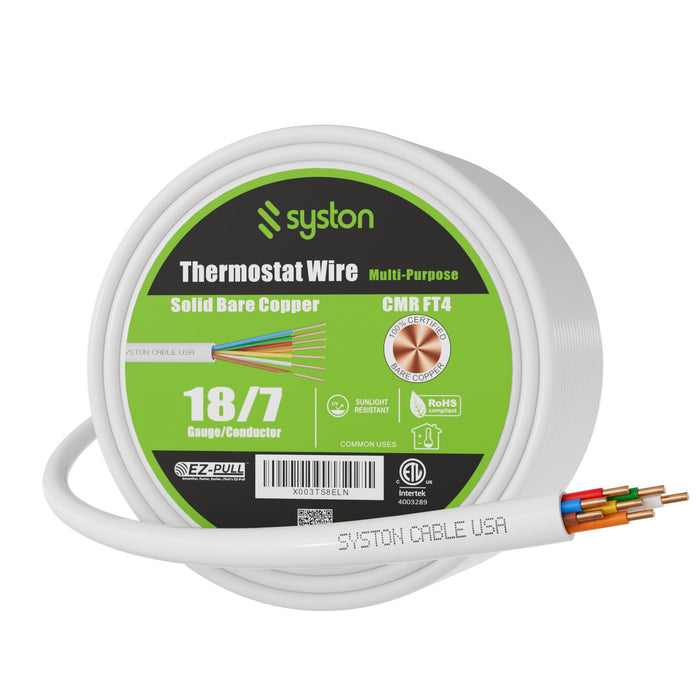 18/7 Thermostat Wire,HVAC, Control Cable,Solid Copper, White, CL3R, Sun Res, Indoor/Outdoor