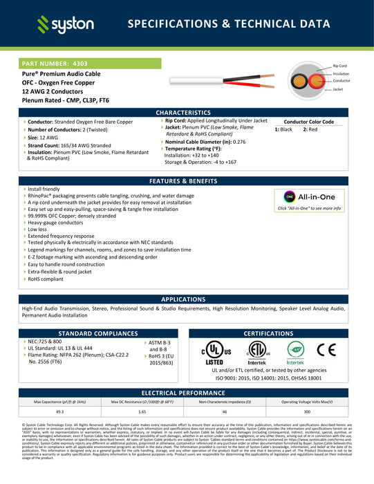 Pre-order 12/2 Stranded OFC Audio Wire Home Car Stereo Speaker Cable 12 Gauge CL3P