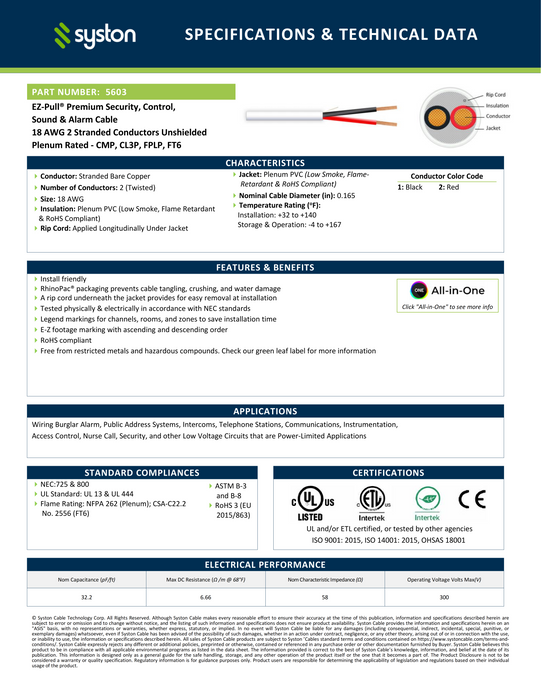 18/2 Security Wire,Burglar Alarm Cable,CL3P,Unshielded,Stranded Copper,UV Res,Orange