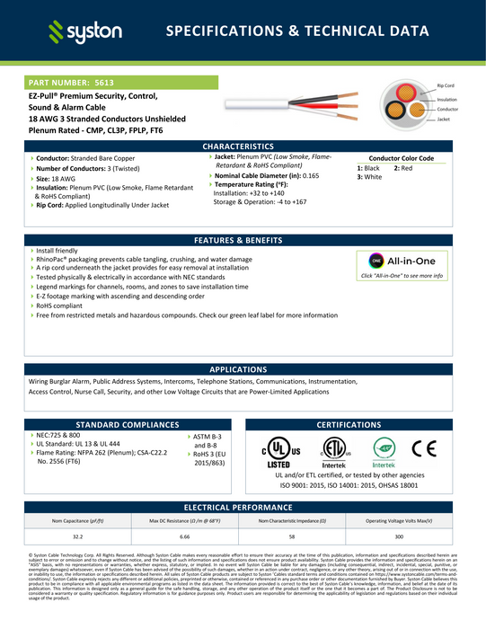 18/3 Security Wire,Burglar Alarm Cable,CL3P,Unshielded,Stranded Copper,UV Res,Orange