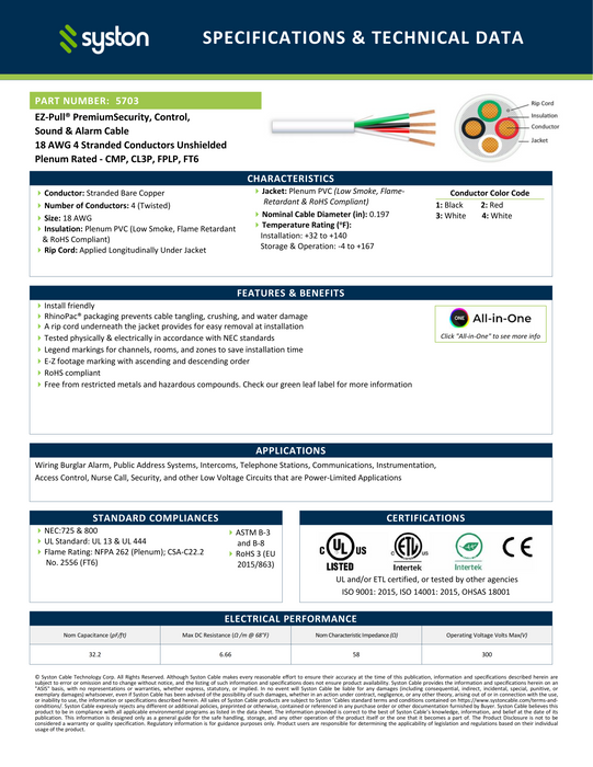 18/4 Security Wire,Burglar Alarm Cable,CL3P,Unshielded,Stranded Copper,UV Res,Orange