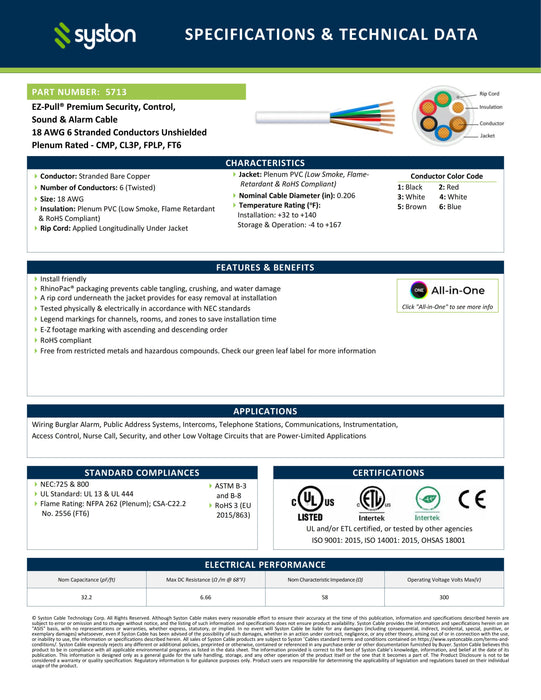 18/6 Security Wire,Burglar Alarm Cable,CL3P,Unshielded,Solid Copper,UV Res