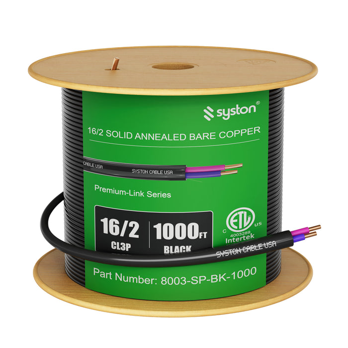 16/2 0-10V LED Dimming Cable for Low Voltage Ballast Wiring and Connection,Solid Bare Copper,Unshielded,CL3P,Black