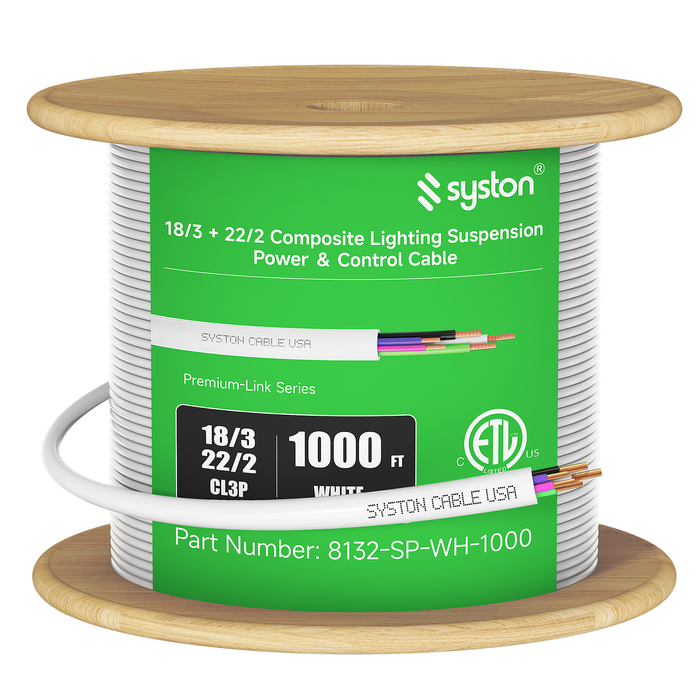 18/3 + 22/2 Composite Lighting Suspension Cable, 0-10V Dimming, CMP, 600V 90°C for LED Lighting Fixtures