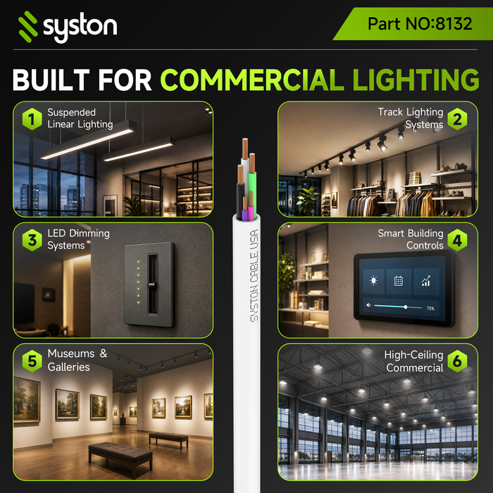 18/3 + 22/2 Composite Lighting Suspension Cable, 0-10V Dimming, CMP, 600V 90°C for LED Lighting Fixtures