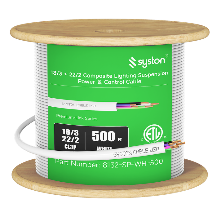 18/3 + 22/2 Composite Lighting Suspension Cable, 0-10V Dimming, CMP, 600V 90°C for LED Lighting Fixtures
