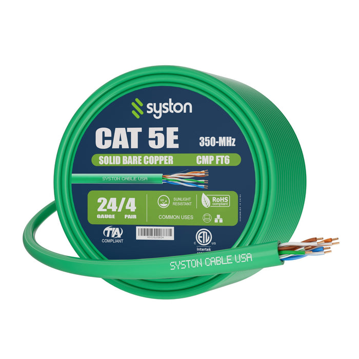 CAT 5E Ethernet Bulk Cable, 350MHz, 24/4pr Solid CU, CMP, Indoor/Outdoor