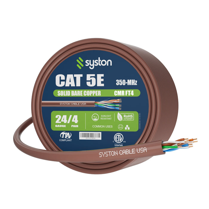 CAT 5E Ethernet Bulk Cable, 350MHz, 24/4pr Solid CU, CMR, Indoor/Outdoor