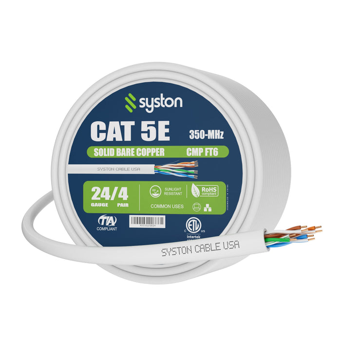 CAT 5E Ethernet Bulk Cable, 350MHz, 24/4pr Solid CU, CMP, Indoor/Outdoor