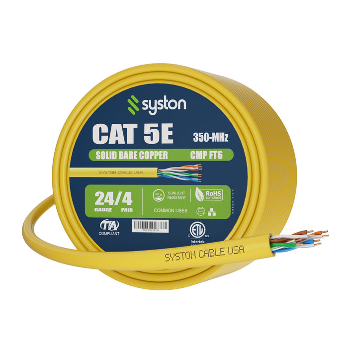 CAT 5E Ethernet Bulk Cable, 350MHz, 24/4pr Solid CU, CMP, Indoor/Outdoor