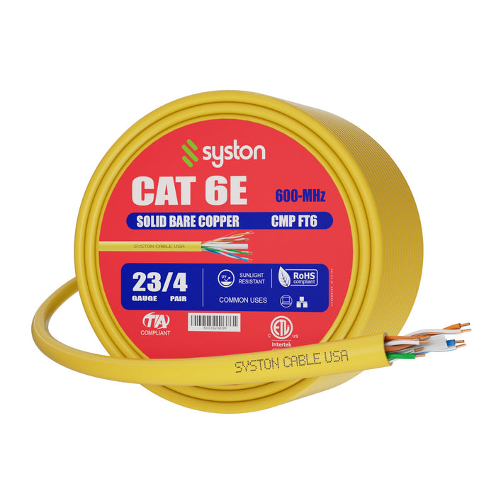 CAT 6E Ethernet Bulk Cable, 600MHz, 23/4pr Solid CU, CMP, Indoor/Outdoor