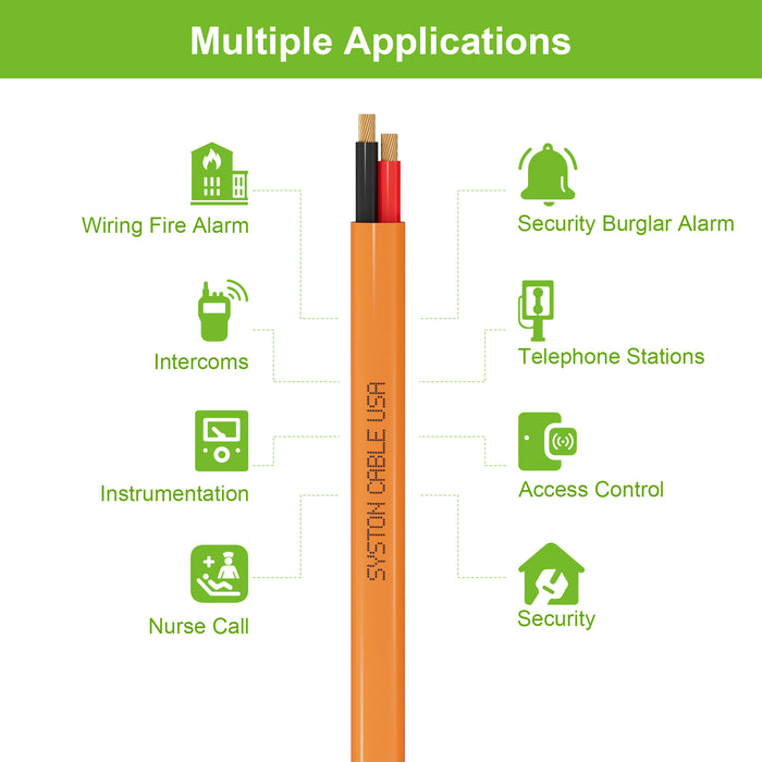 18/2 Security Wire,Burglar Alarm Cable,CL3P,Unshielded,Stranded Copper,UV Res,Orange