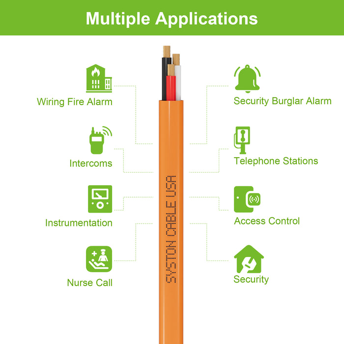 18/3 Security Wire,Burglar Alarm Cable,CL3P,Unshielded,Stranded Copper,UV Res,Orange