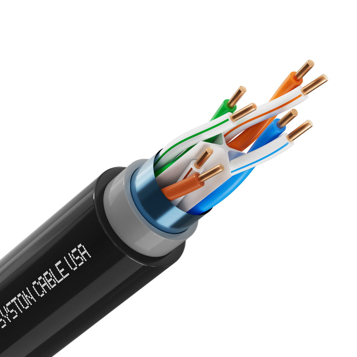 CAT 6E Ethernet Bulk Cable, Direct Burial, 600 MHz, Shielded,23/4pr Solid CU, Outdoor