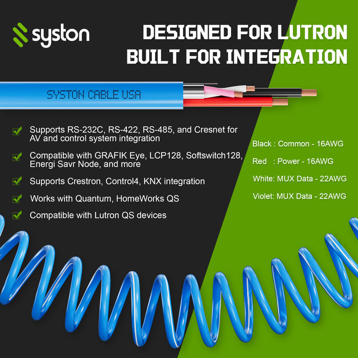 Lutron Control Cable Equivalent QSH-CBL-M, 16/2C + 22/1PR, CMR, QS UL ETL