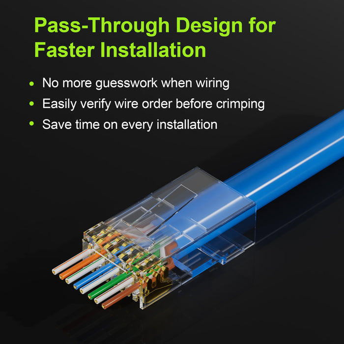 Cat 6 RJ45 Connectors, Front-Entry Design, RJ45 Modular Plugs, 1.00 mm Hole Diameter, UTP