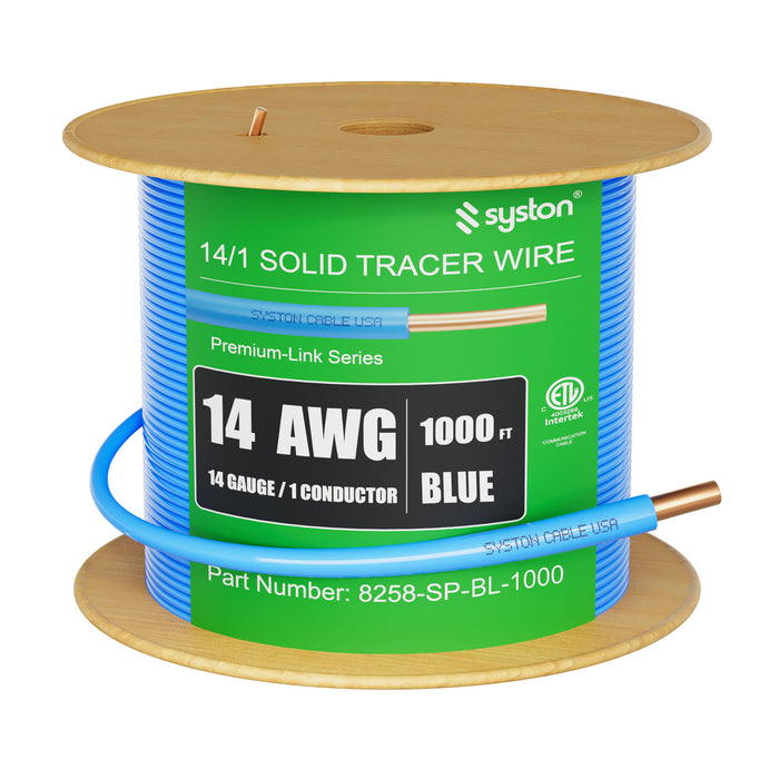 14 AWG Tracer Wire,Direct Burial, Solid Bare Copper, Underground,Blue