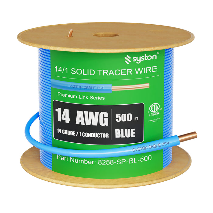 14 AWG Tracer Wire,Direct Burial, Solid Bare Copper, Underground,Blue
