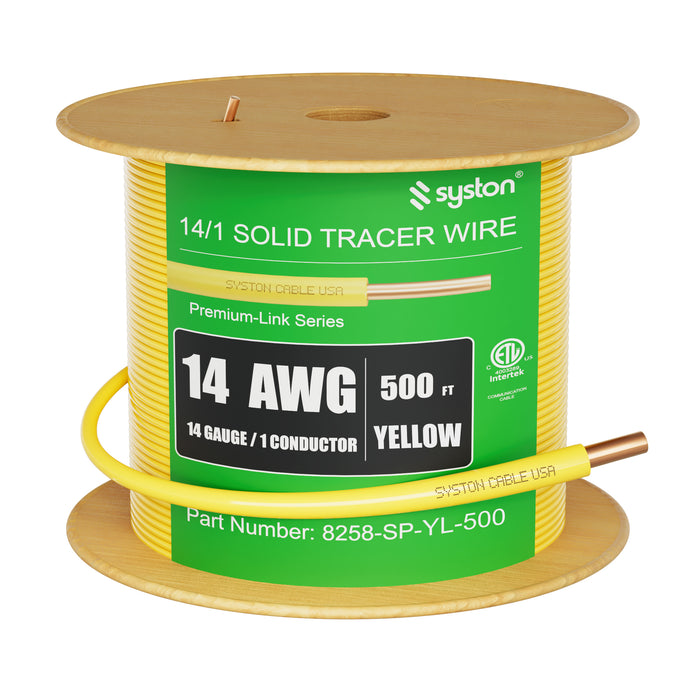 14 AWG Tracer Wire,Direct Burial, Solid Bare Copper, Underground,Yellow